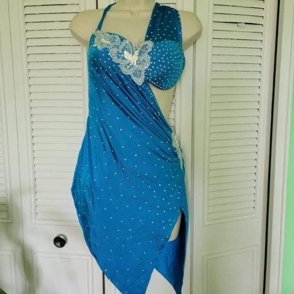 Blue Latin Rhythm Dance Dress Costume size S